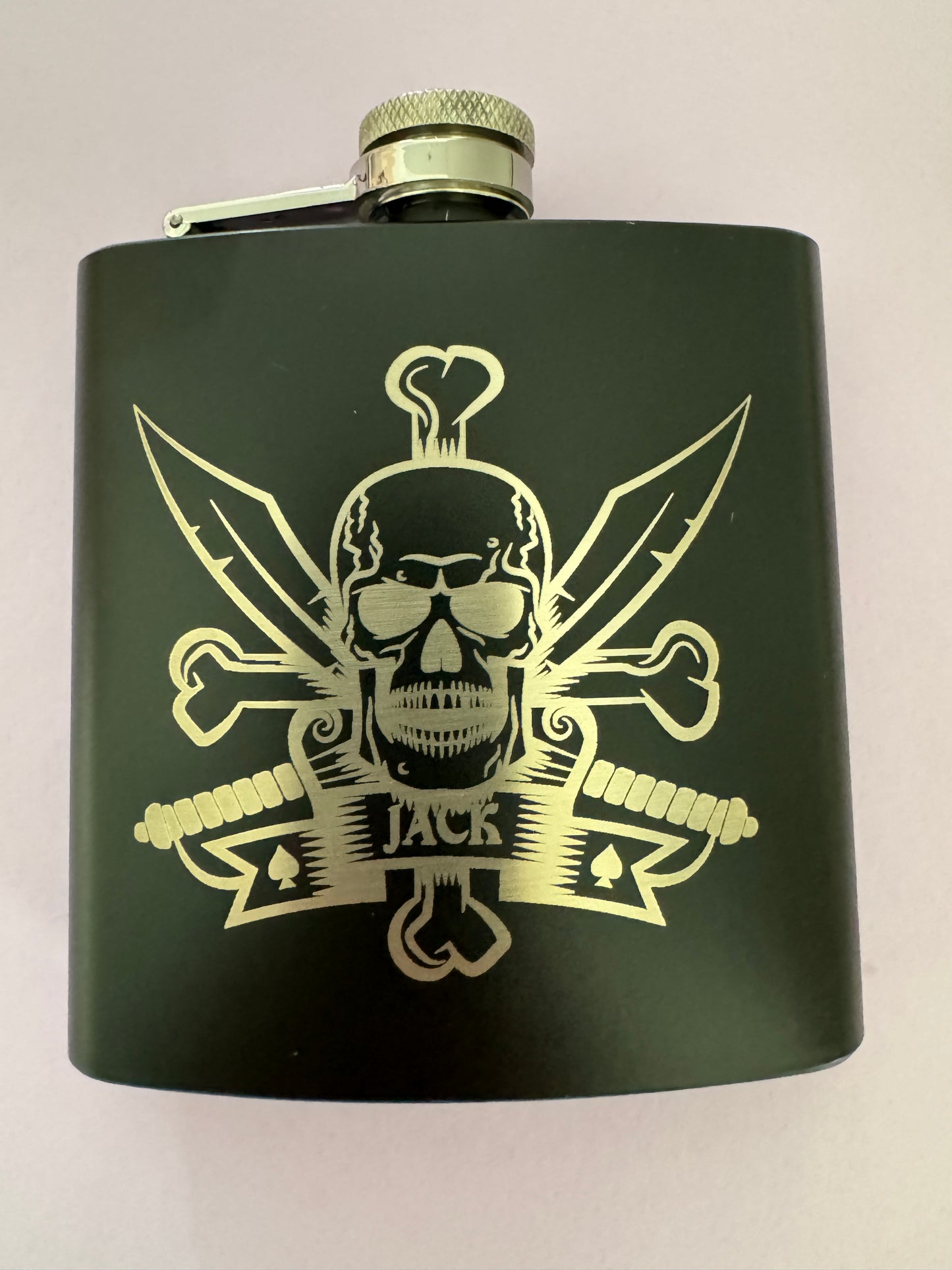 Engraved Black Hip Flask with Funnel