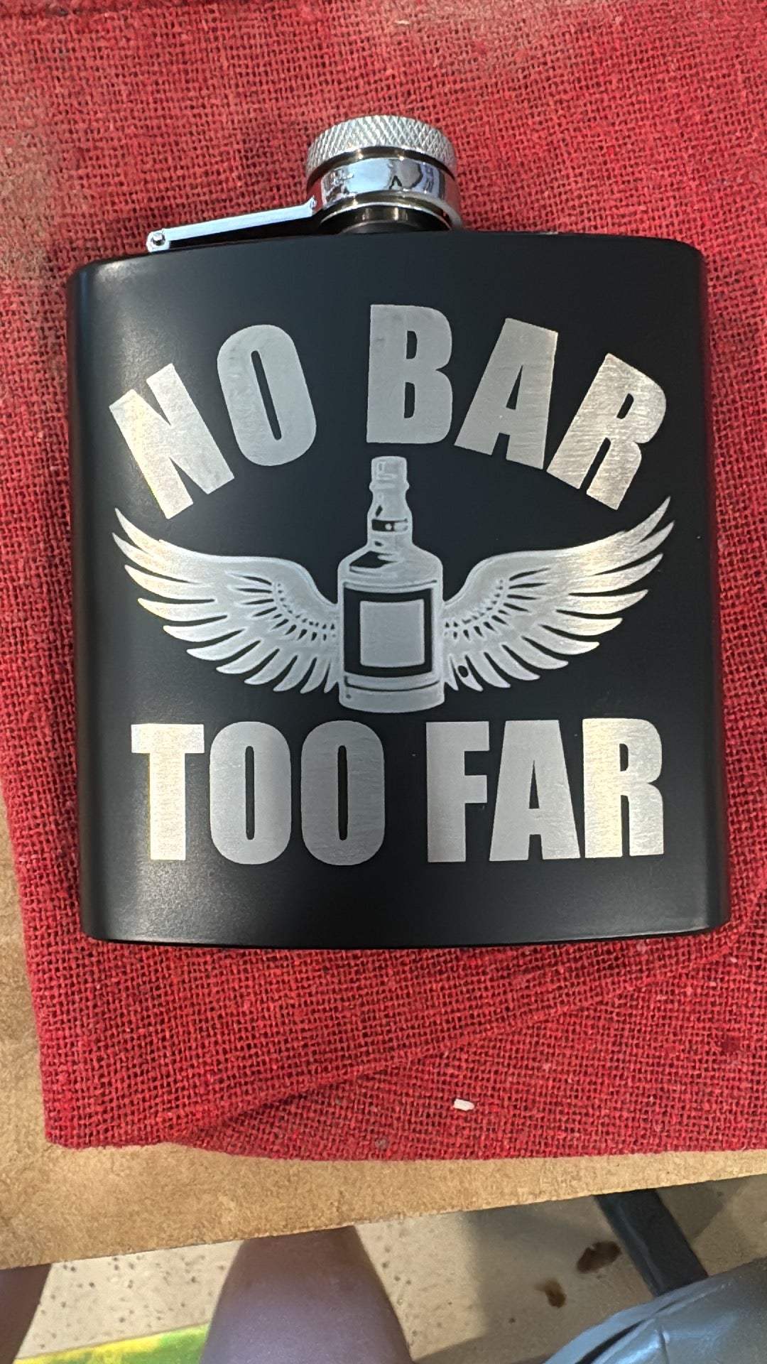 Engraved Black Hip Flask with Funnel