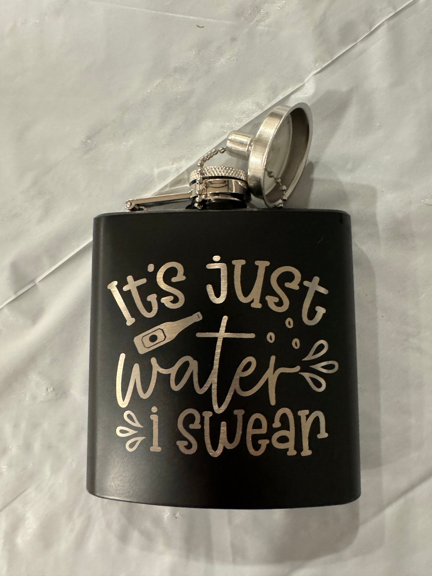 Engraved Black Hip Flask with Funnel