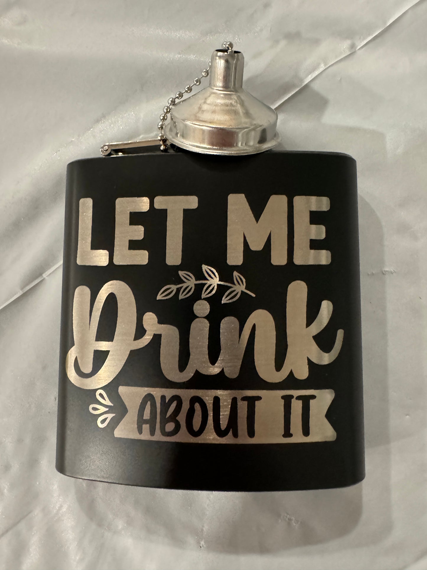 Engraved Black Hip Flask with Funnel