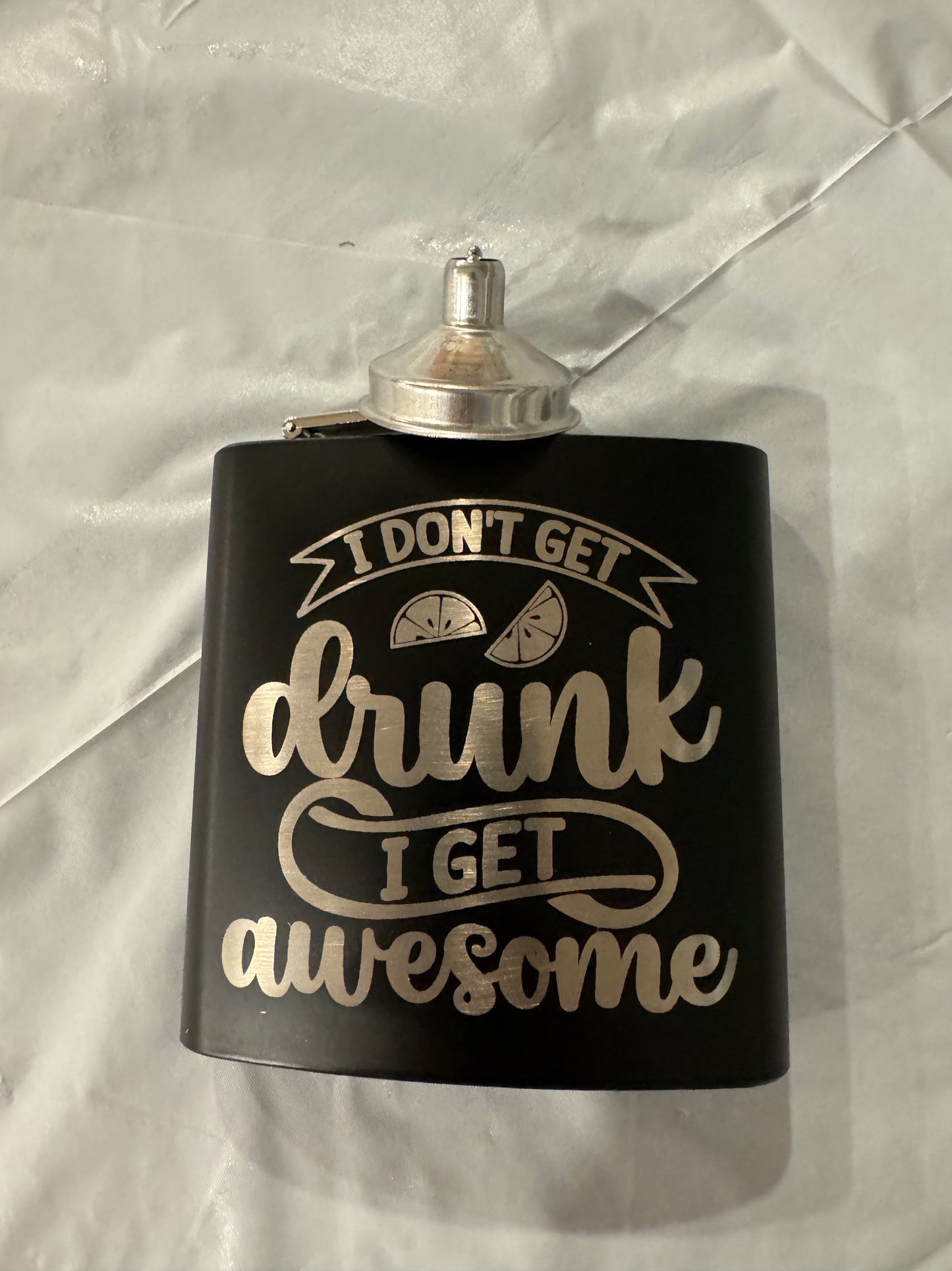Engraved Black Hip Flask with Funnel