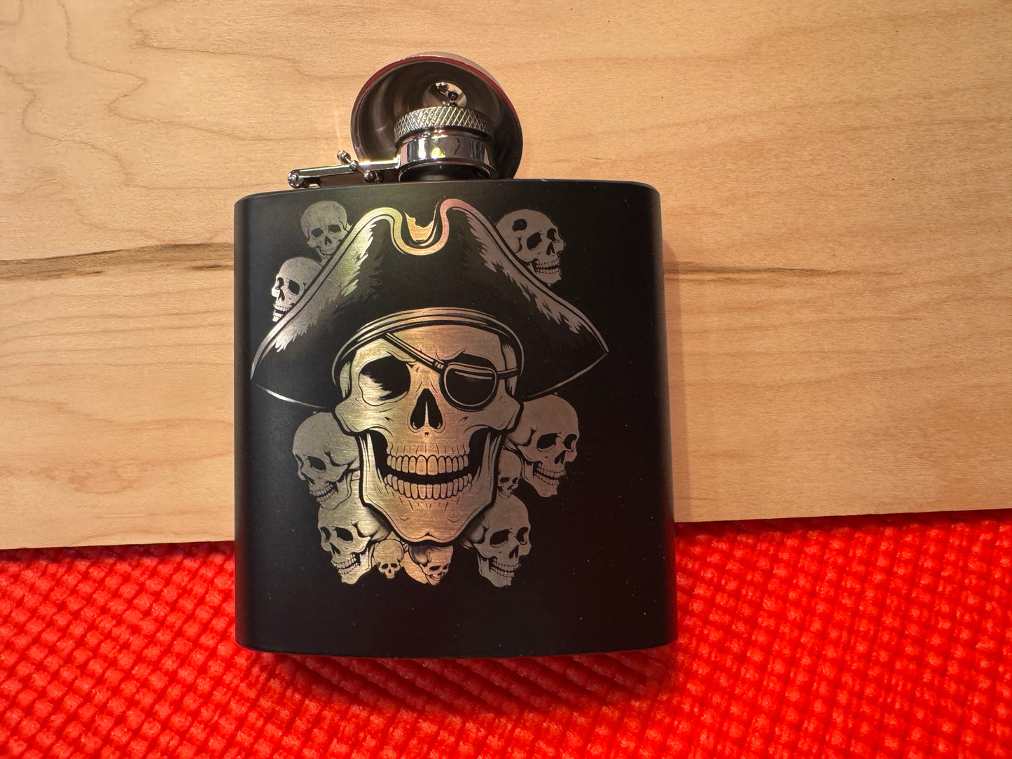 Engraved Black Hip Flask with Funnel