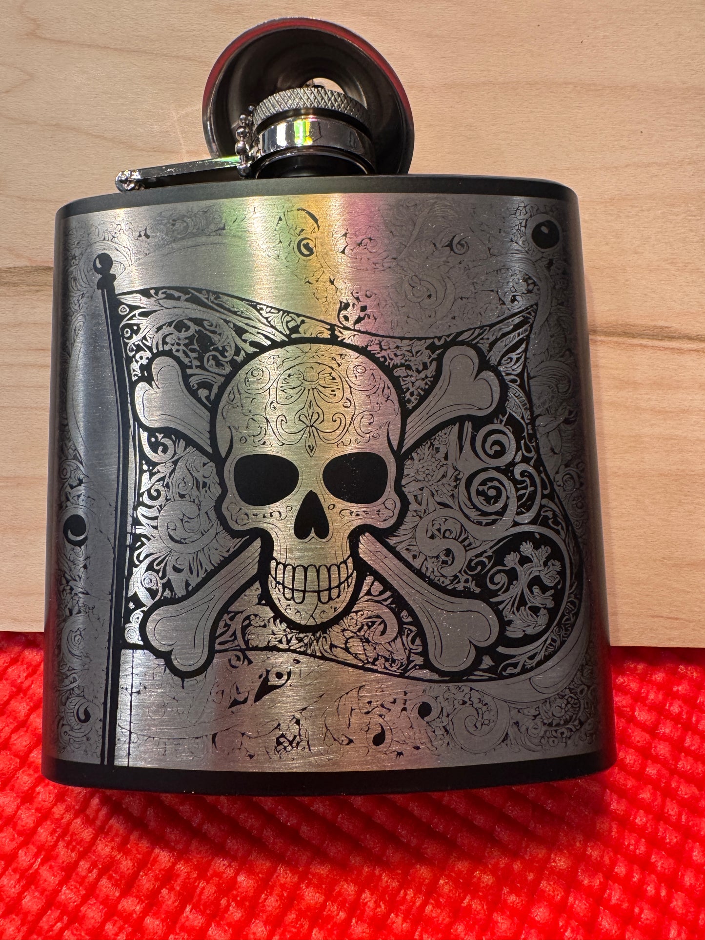 Engraved Black Hip Flask with Funnel
