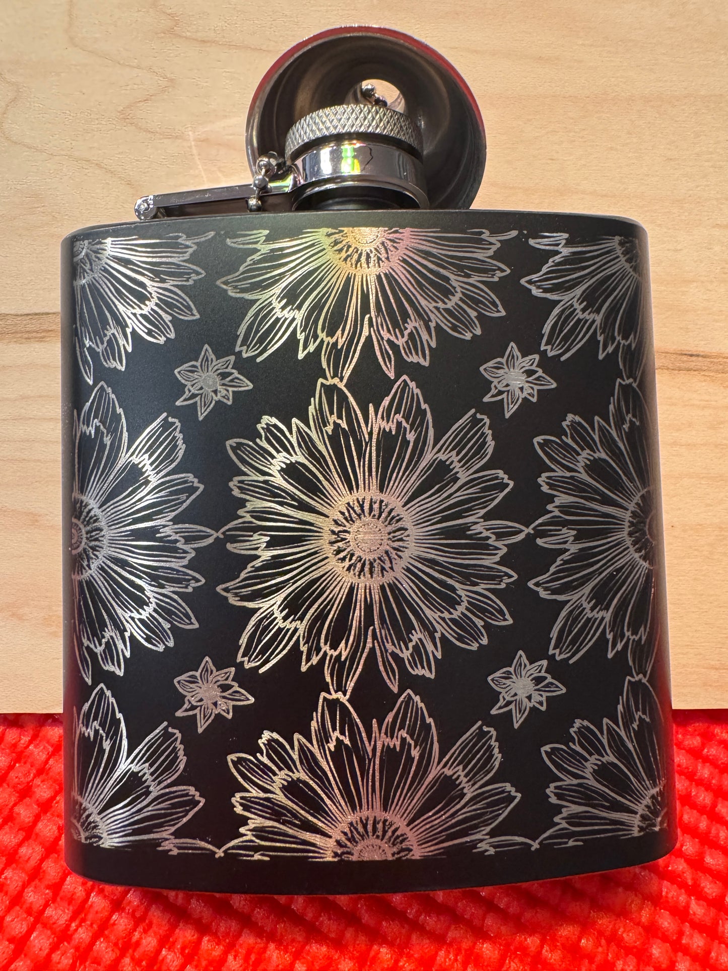 Engraved Black Hip Flask with Funnel