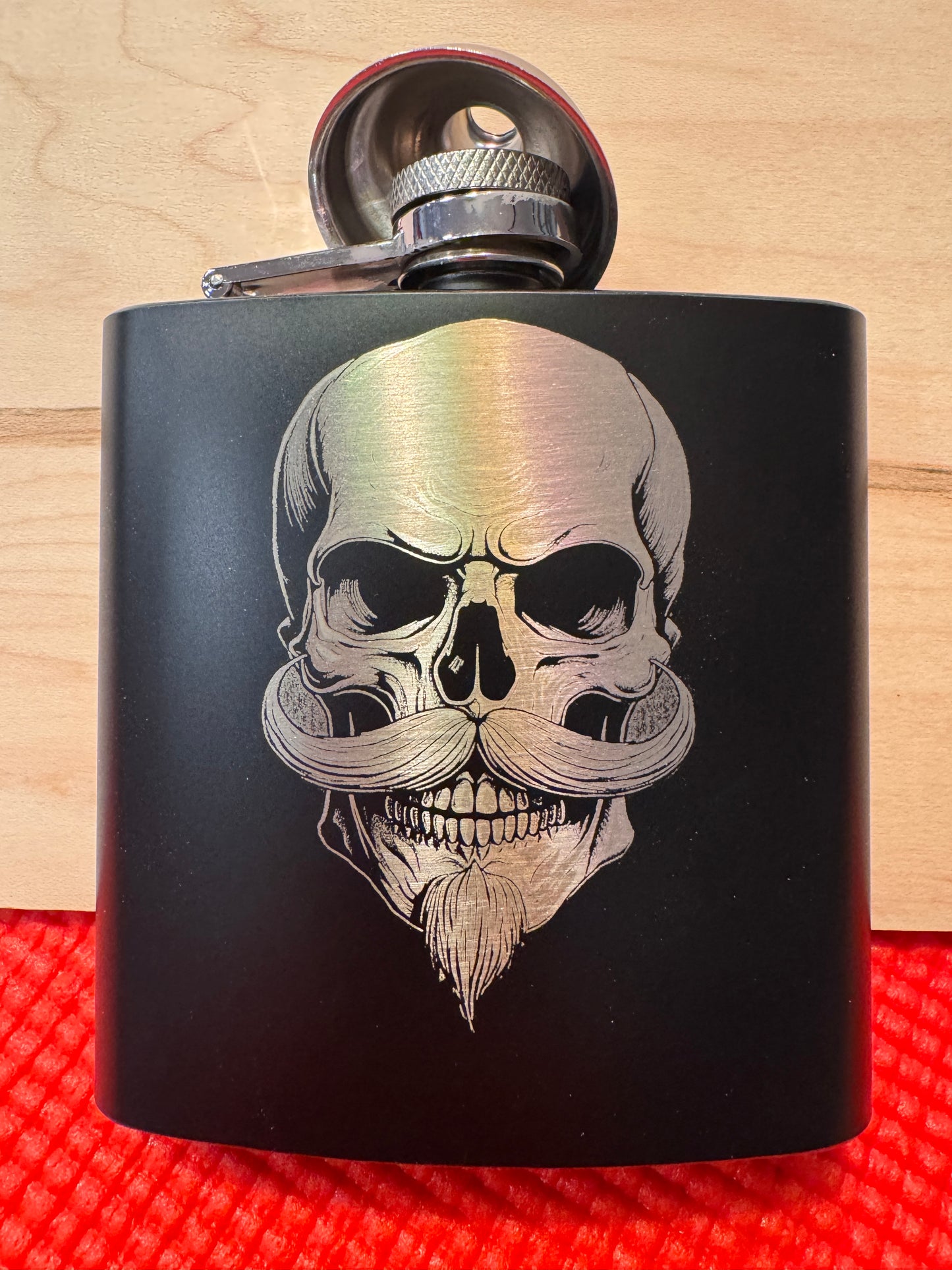 Engraved Black Hip Flask with Funnel
