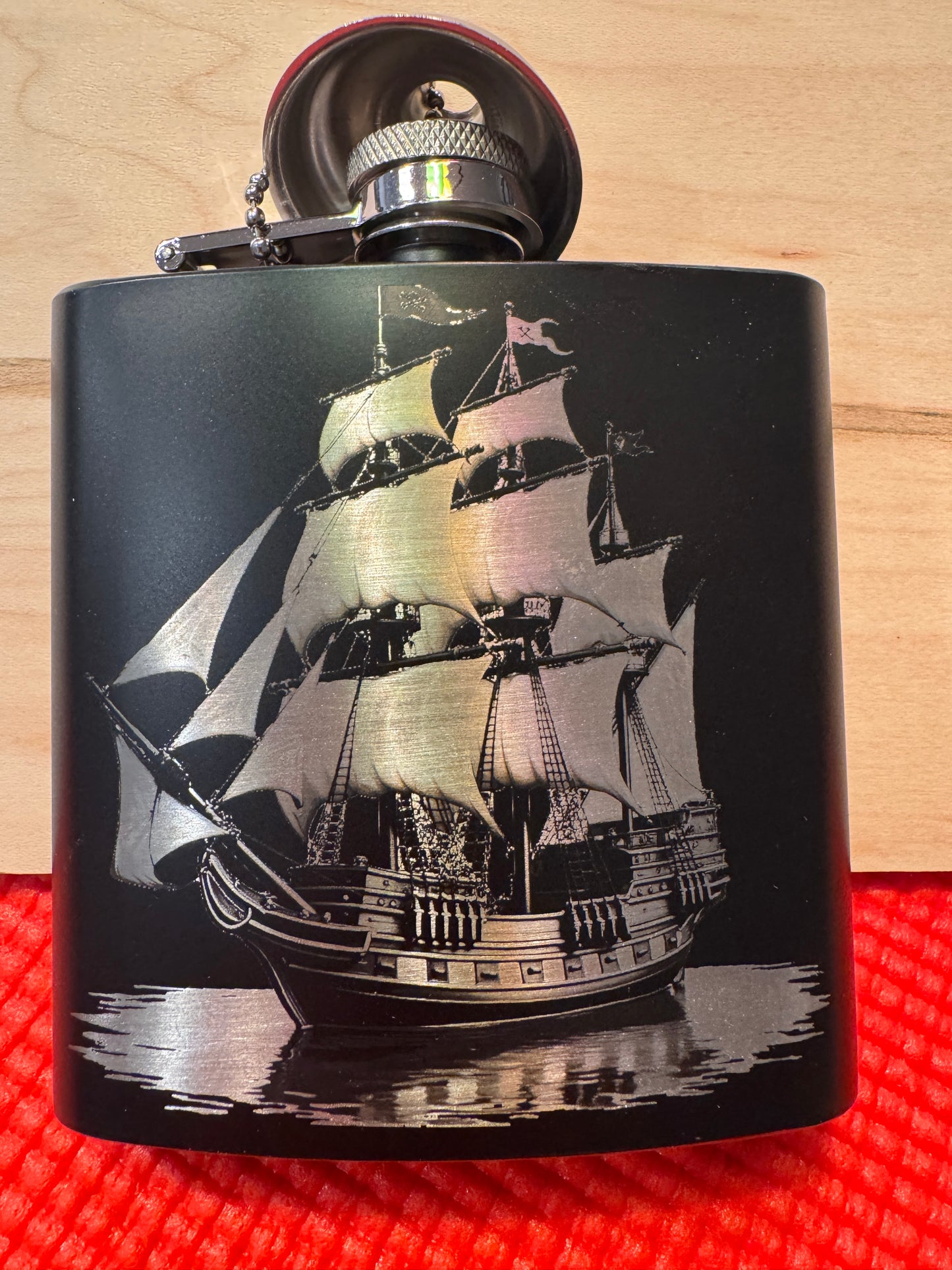 Engraved Black Hip Flask with Funnel