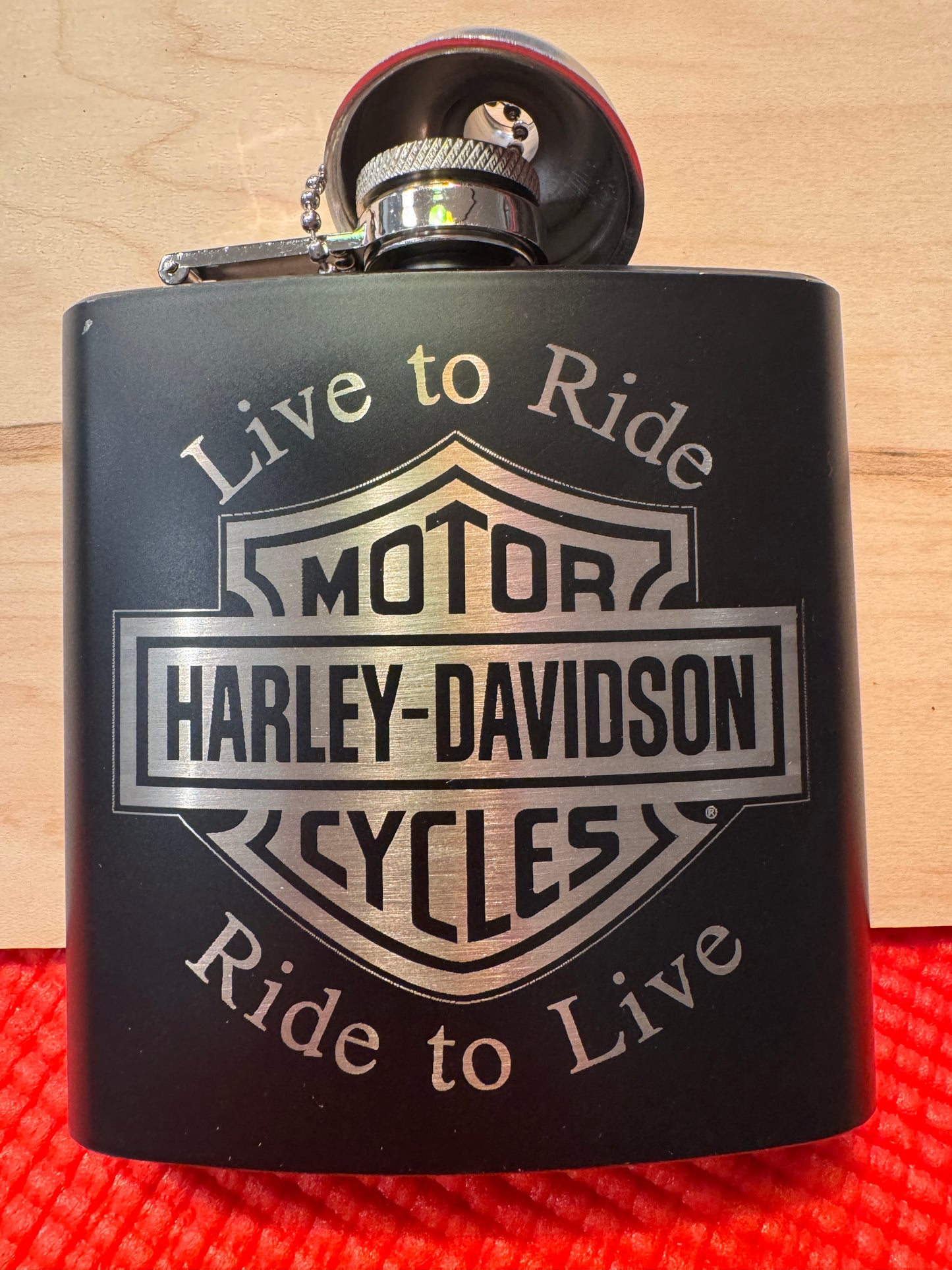 Engraved Black Hip Flask with Funnel