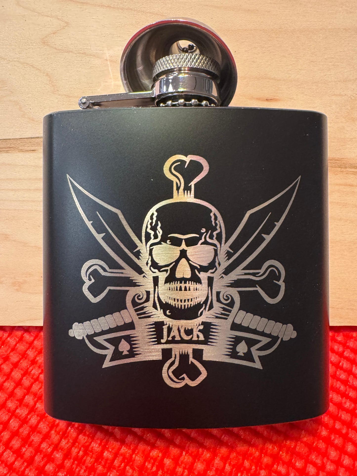 Engraved Black Hip Flask with Funnel
