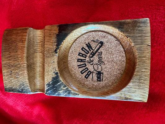 Wooden coaster with 'Bourbon & Co.' branding.